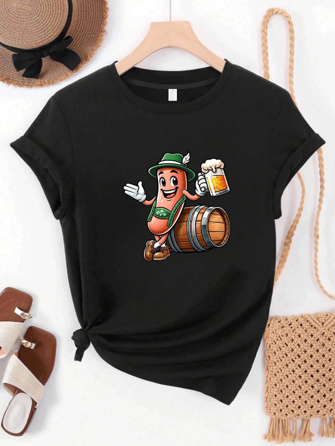 Beer And Wine Festival - 【MYJ062655】Beer Festival women's T-shirt wine barrel