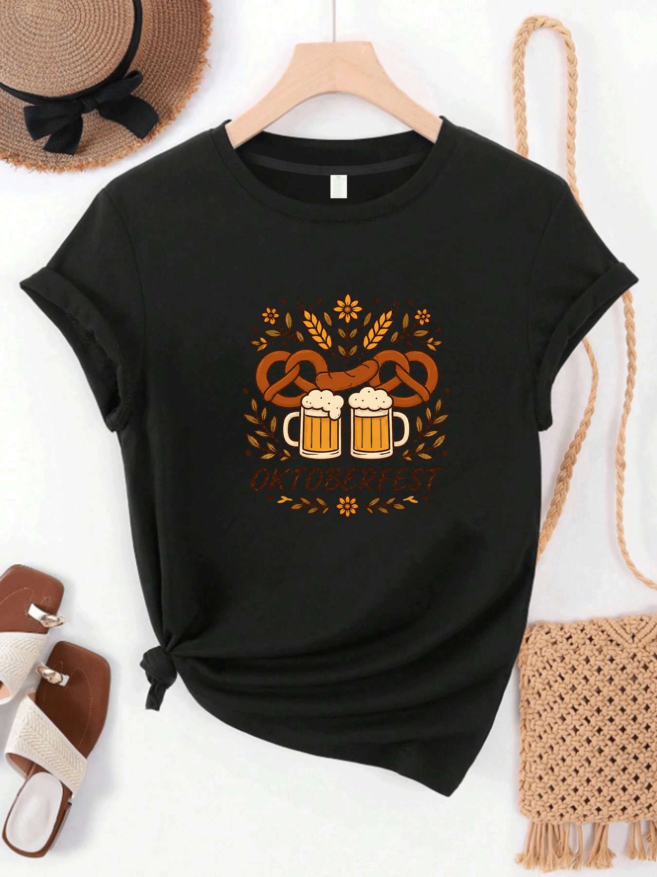 Beer And Wine Festival - 【MYJ062633】Beer Festival women's T-shirt wine set