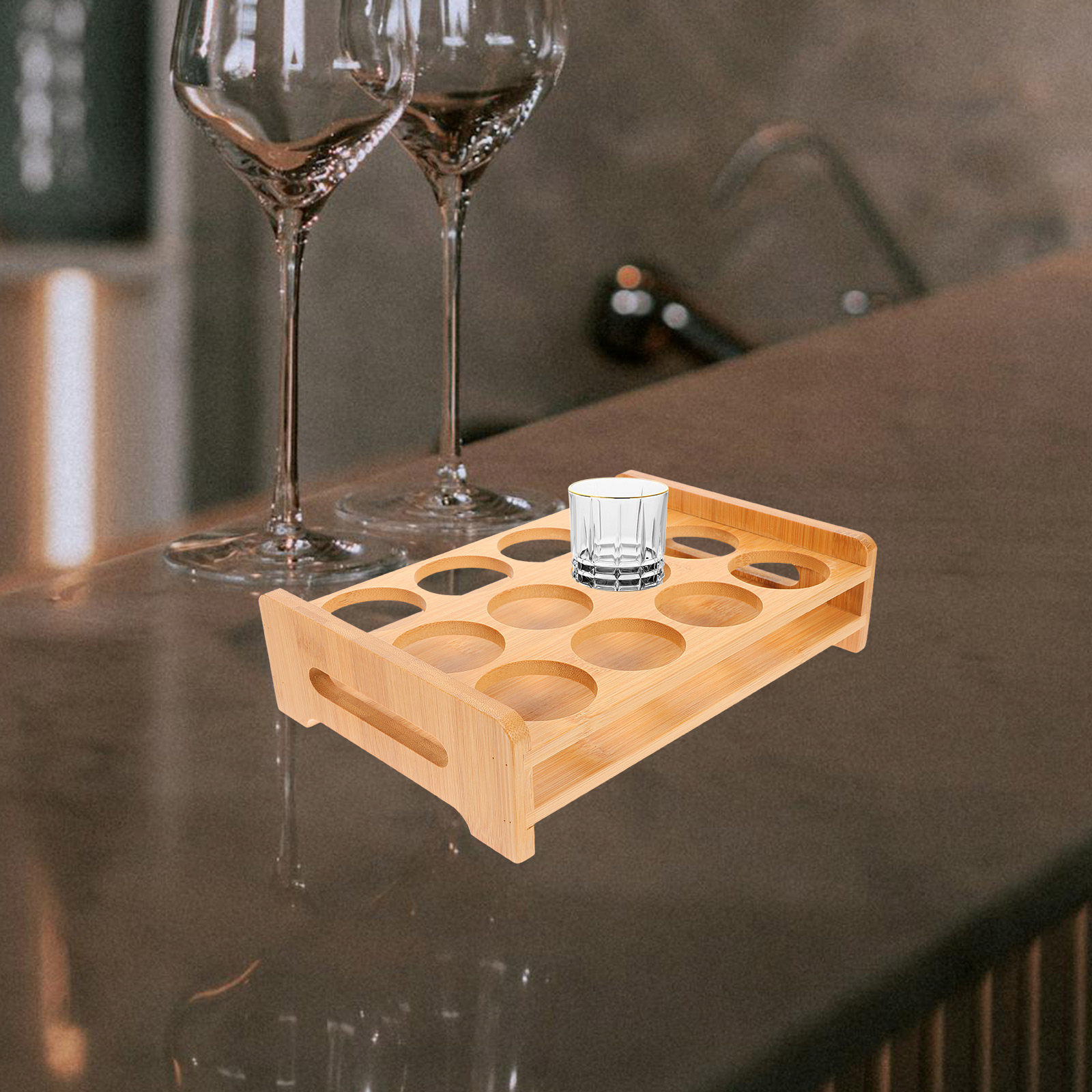 Bamboo Shot Glasses Holder Dis - Wine In Beer Glass ulasan dan harga